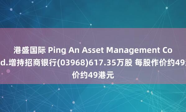 港盛国际 Ping An Asset Management Co., Ltd.增持招商银行(03968)617.35万股 每股作价约49港元