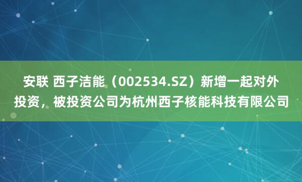 安联 西子洁能（002534.SZ）新增一起对外投资，被投资公司为杭州西子核能科技有限公司